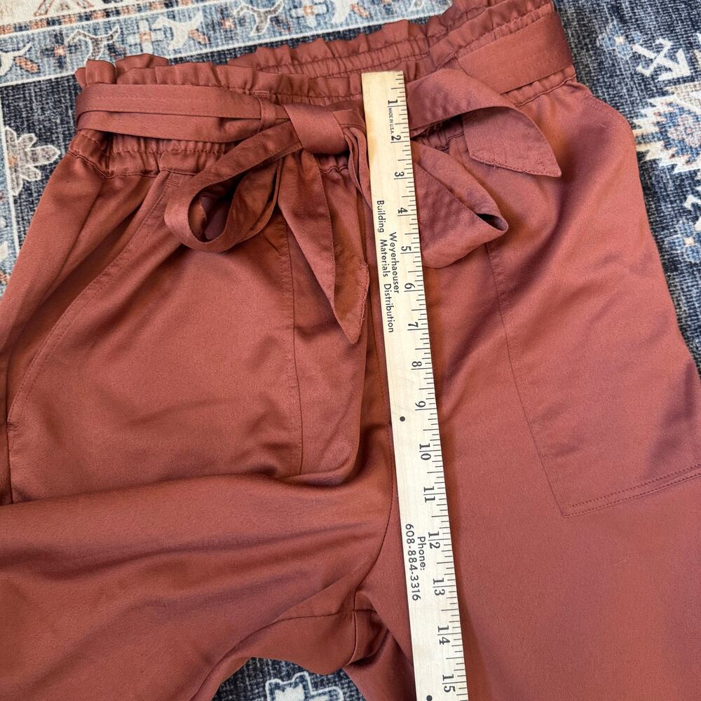 Abercrombie & Fitch Paperbag High-Waist Pull-On Satin Pants Rust Orange Womens L - Picture 9 of 10